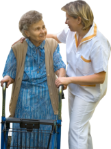 nurse assisting old woman